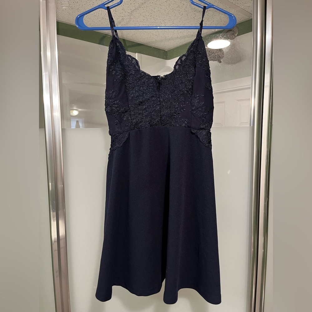 Elegant Navy Blue Lace Dress